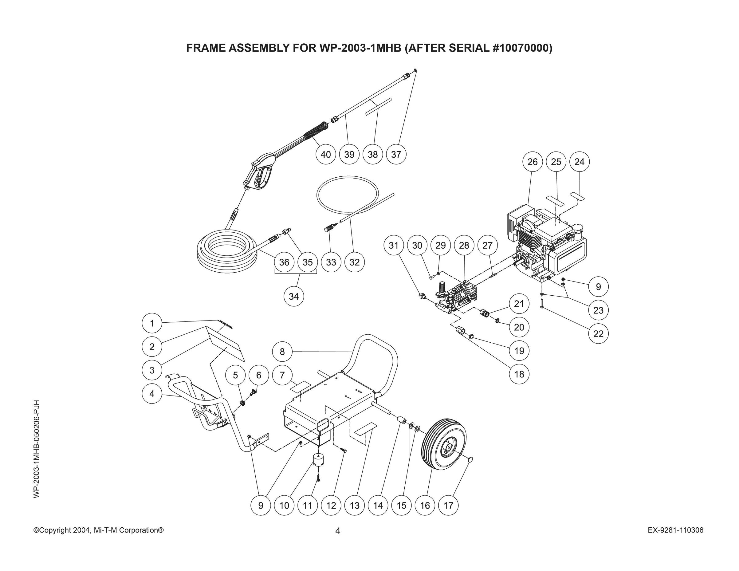 WP-2003-1MHB pressure washer parts, pumps, repair kits, breakdown & owners manual.